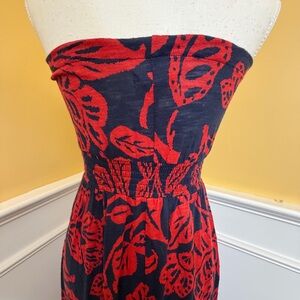 Lucky Brand Red and Blue Strapless Dress